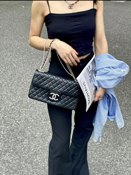 Chanel 黑色 羊皮 珍珠链条 威斯敏斯特 手提包 商品图2