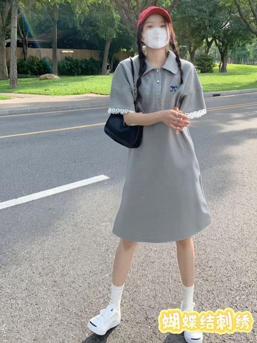 【限八一促】特惠 设计师品牌-Polo领拼接蕾丝花边设计感刺绣卫衣连衣裙5595-喜出 商品图1