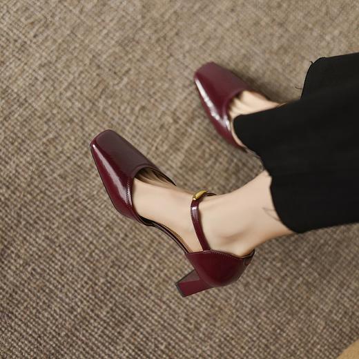 手工女鞋一字带高跟鞋女不累脚高级感复古方头浅口凉鞋6.5CM 商品图2