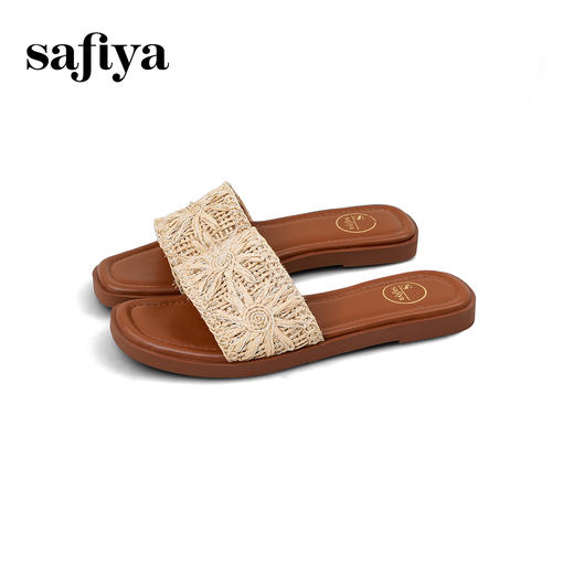 Safiya/索菲娅2025波西米亚编织时尚方头外穿百搭平底一字拖SFD2110370 商品图6