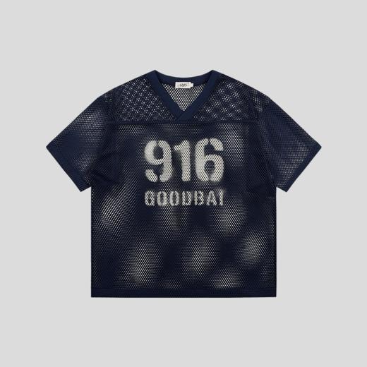 GOODBAI 916 logo仿喷漆印花网面V领短袖T恤 商品图3