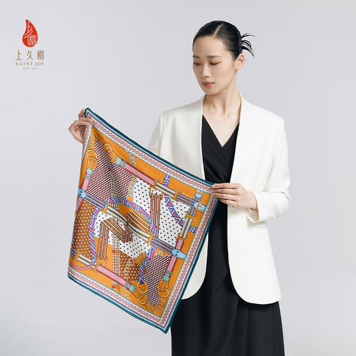 SAINTJOY/上久楷 女式真丝方巾  橙色 紫蓝色 衍生  FJS24015 商品图0