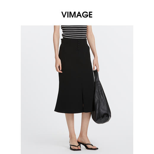 VIMAGE纬漫纪秋季新款高腰显瘦气质时尚通勤鱼尾半身裙VC2406402 商品图0