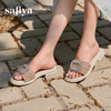 预售10天|Safiya/索菲娅2025夏季外穿一字拖气质时尚方钻扣圆头露趾拖鞋SFD2110368 商品缩略图6