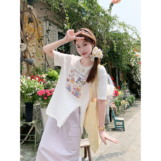 <曾小咸推荐>可爱卡通印花开叉圆领短袖T恤 商品图0