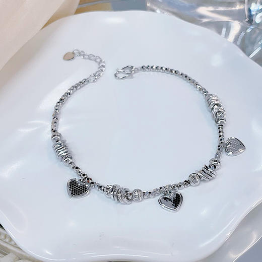 【限时8.8折】【线上铂金馆】PT950 #520快乐 #怦然心动 铂金可调节转运珠间珠爱心心形挂饰手链（爱心盘缠实心其余空心）(PTSL00059)预售产品下单后不退款不退货不换货不补差价) 商品图1