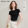 西遇圆领短袖t恤女新款休闲纯色修身内搭正肩短款上衣SS150224 商品缩略图2