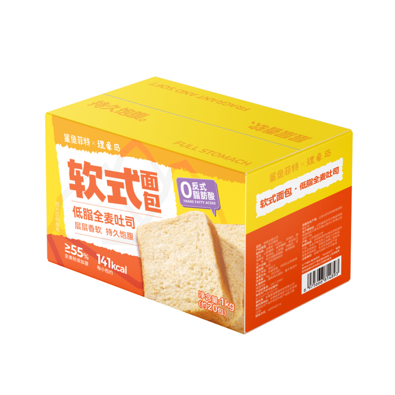 鲨鱼菲特低脂吐司面包1000g (原味麦香&黑麦)