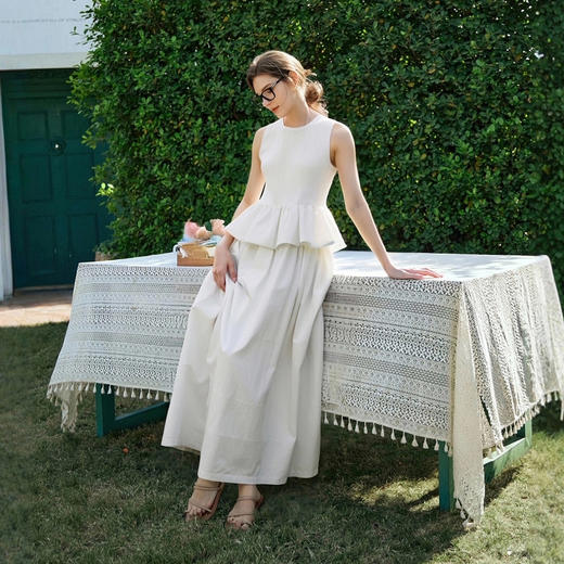 OLrain欧芮儿白色拼接南法度假连衣裙女夏季2025新款显瘦大摆裙 商品图2