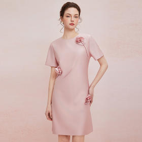 QF860斯尔丽2025夏季新款立体盘花直身显瘦圆领宴会小礼服连衣裙