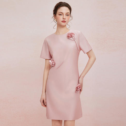 QF860斯尔丽2025夏季新款立体盘花直身显瘦圆领宴会小礼服连衣裙 商品图0