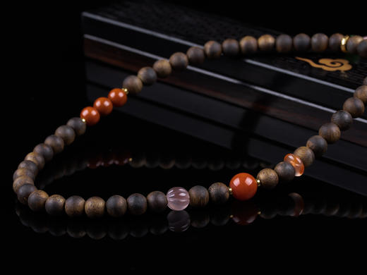 XY0306沉香+南红冰飘跑环坠双圈 商品图5