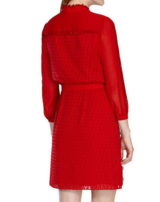 5054236059733  KAREN MILLEN KAREN MILLIEN 大红色气质蕾丝七分袖连衣裙 商品图1