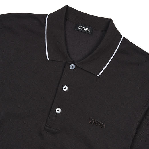 ZEGNA 杰尼亚 男士字母徽标刺绣弹力棉质短袖polo衫 黑色 UF358A9 F746 M09 商品图2