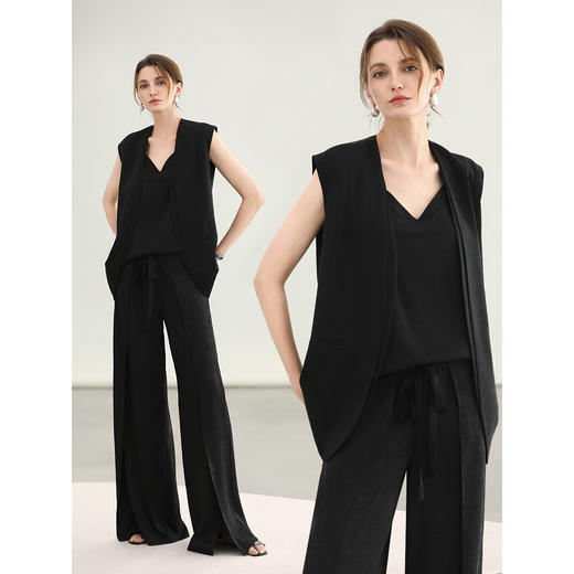 COCOBELLA静奢假两件黑色无领西装马甲女仿醋酸上衣WS7005-3 商品图2