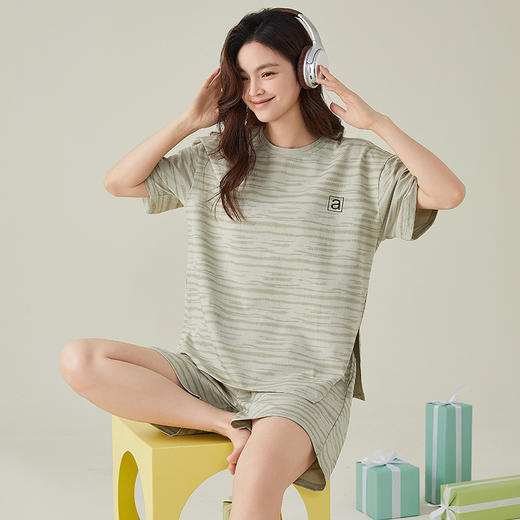 夏季纯棉短裤短袖睡衣套装 可外穿家居服套装 商品图1