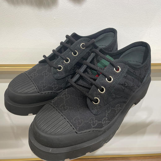 GUCCI 古驰 男士 GG 帆布织带条纹系带休闲鞋 黑色 812195 FAD2I 1044 商品图1