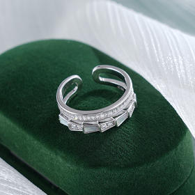 子佩集S925银【梦幻绮缘】戒指【JL070753】纯银锆石白贝母阶梯双圈2504