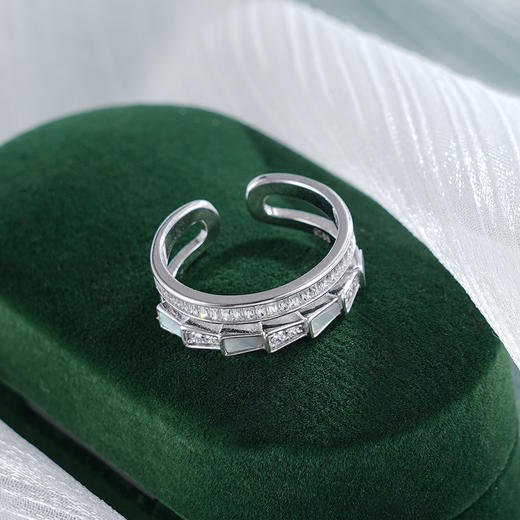 子佩集S925银【梦幻绮缘】戒指【JL070753】纯银锆石白贝母阶梯双圈2504 商品图1