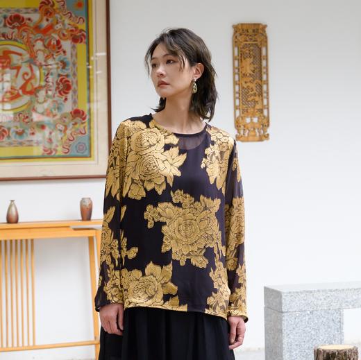 LONGNVFAIR新中式牡丹烧花圆领衬衣 | 牡丹花的东方元素，烧花工艺，优雅提升气质【72小时发货】 商品图4