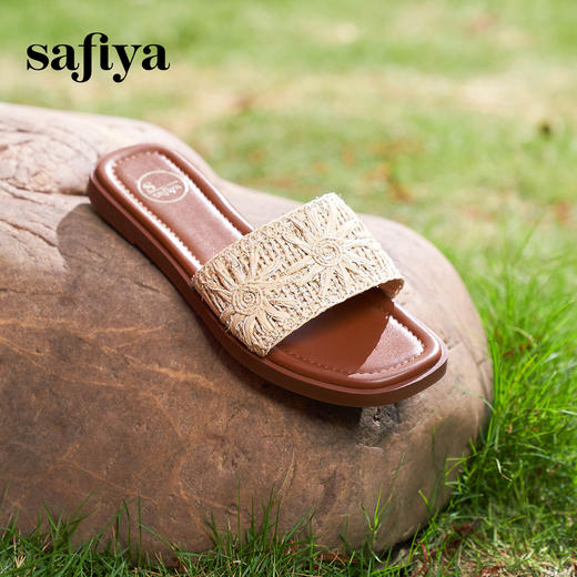 Safiya/索菲娅2025波西米亚编织时尚方头外穿百搭平底一字拖SFD2110370 商品图4