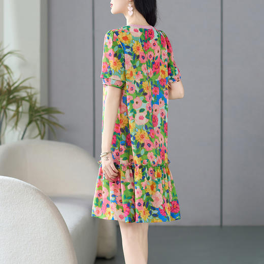 WWM69469小个子宽松A版娃娃印花真丝连衣裙子女度假风约会小裙 商品图3