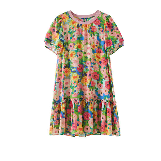 WWM69469小个子宽松A版娃娃印花真丝连衣裙子女度假风约会小裙 商品图4