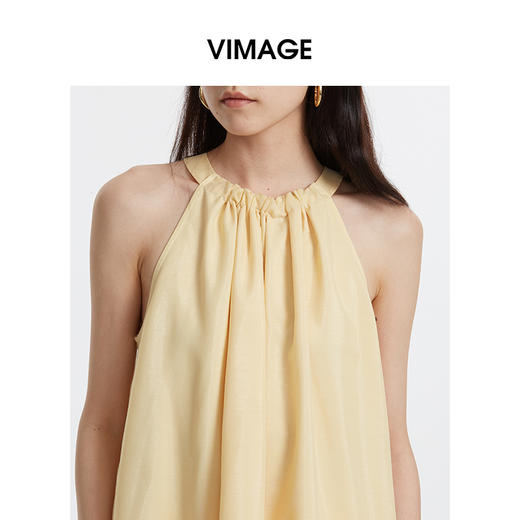 VIMAGE纬漫纪夏季新款文艺度假风挂脖系带直筒上衣V2113723 商品图1