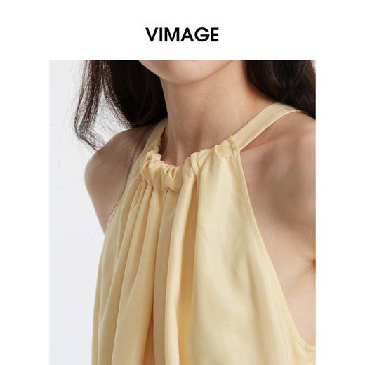 VIMAGE纬漫纪夏季新款文艺度假风挂脖系带直筒上衣V2113723 商品图2