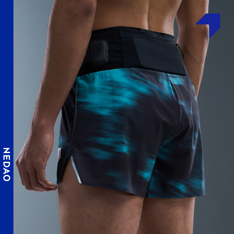 内道腰包3寸印花跑步短裤男款越野跑马拉松装备弹力透气训练短裤