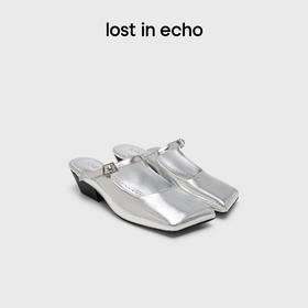lost in echo2025春夏新款原创个性斜方头坡跟半包银色玛丽珍鞋女