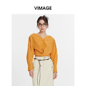VIMAGE纬漫纪舒适宽松收腰V领小众设计短款衬衫上衣秋季新款V2213809