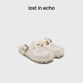 lost in echo2025春夏新款仿麂皮手工烫钻玛丽珍勃肯拖鞋一脚蹬女