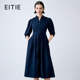 EITIE爱特爱夏季新款气质通勤V领收腰显瘦衬衫连衣裙7807538