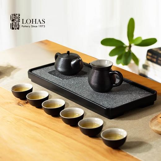 台湾陆宝陶瓷书香墨客茶盘储水浅盘配排水管茶席陶瓷家用方形茶盘陆宝书香墨客茶盘45*23.8*9cm 砚灰黑 商品图1