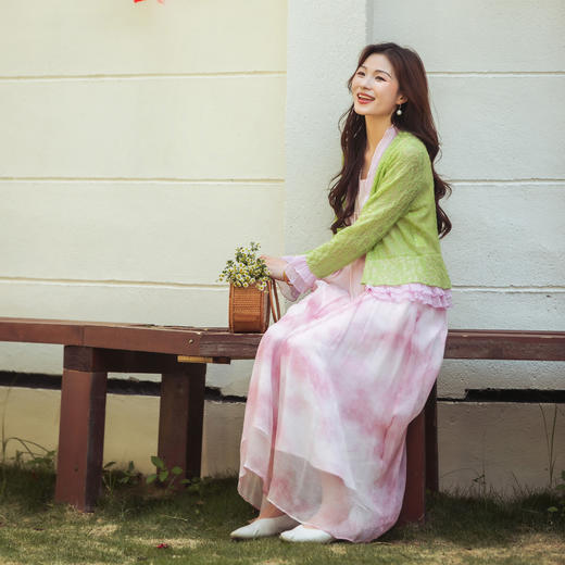 【林栖设计小店】【现货】【林栖推荐】2025夏季新品桃红柳绿色提花拼真丝开衫外套女N1952432 商品图9