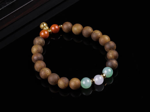 XY0311沉香+翡翠南红银葫芦手串 商品图6