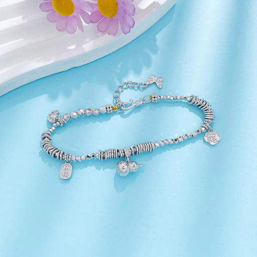 【限时8.8折】【线上铂金馆】PT950 #母亲节 #招财纳福 铂金空心可调节吉祥如意招财纳福葫芦挂饰手链（内为无弹力棉线）(PTSL00009)预售产品下单后不退款不退货不换货不补差价) 商品图1