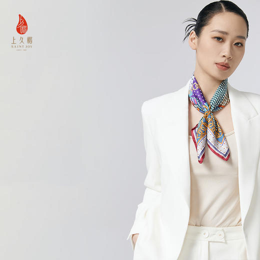 SAINTJOY/上久楷 女式真丝方巾  橙色 紫蓝色 衍生  FJS24015 商品图5