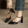 手工女鞋一字带高跟鞋女不累脚高级感复古方头浅口凉鞋6.5CM 商品缩略图1