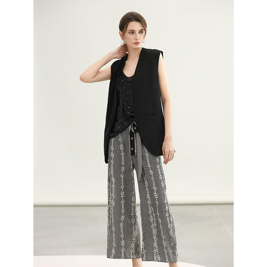 COCOBELLA静奢假两件黑色无领西装马甲女仿醋酸上衣WS7005-3 商品图1