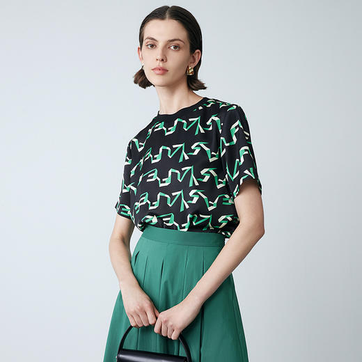 EITIE爱特爱夏季新款气质收腰显瘦通勤时尚印花T恤上衣7813514 商品图1