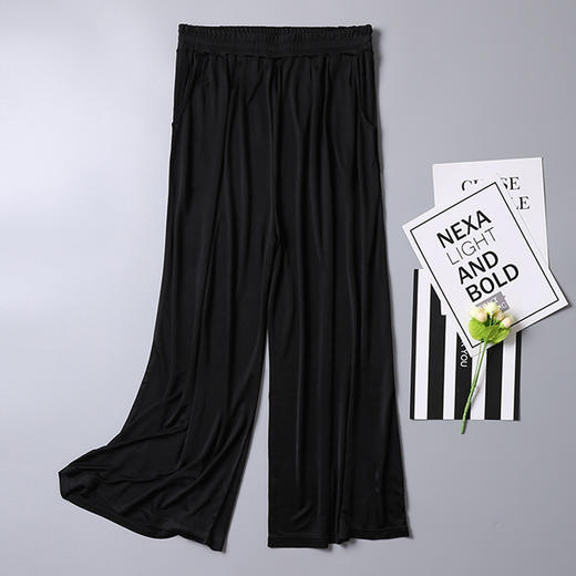 丁摩百搭宽松针织真丝阔腿裤女 松紧腰九分裤休闲裤 桑蚕丝面料透气AL003 商品图5