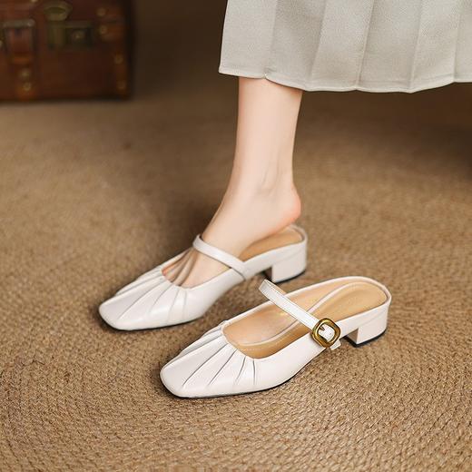 手工女鞋软底褶皱穆勒凉拖鞋2025新款真皮鞋子多巴胺百搭3CM 商品图2