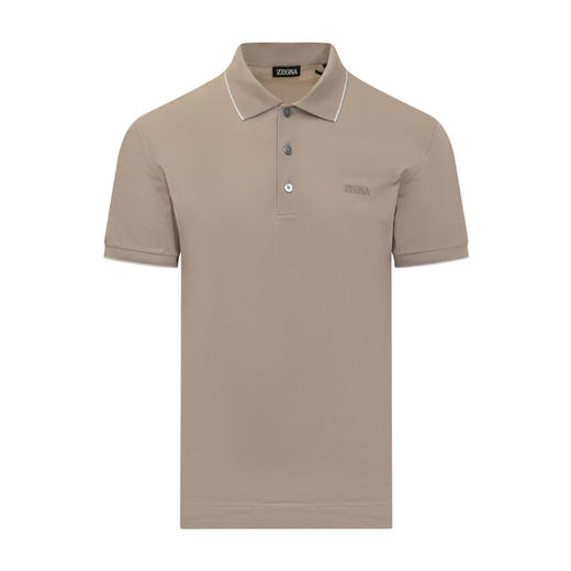 ZEGNA 杰尼亚 男士字母徽标刺绣弹力棉质短袖polo衫 米色 UF358A9 F746 N02 商品图0