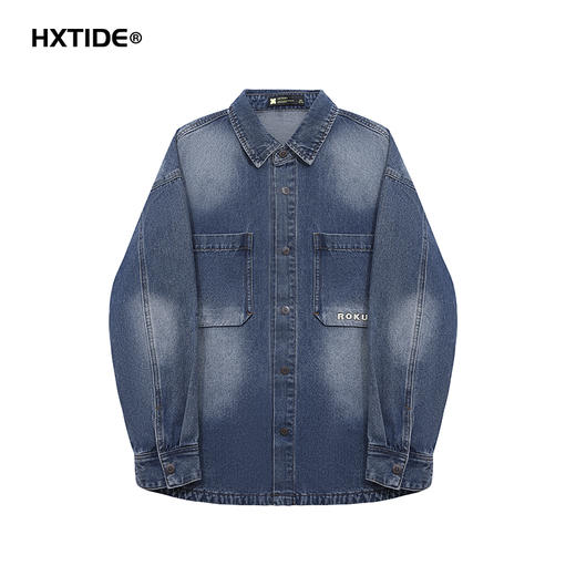 【新品上新】HX 春季水洗牛仔衬衫式茄克衫外套做旧复古S105511068101 商品图0