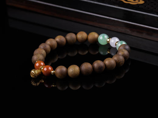 XY0311沉香+翡翠南红银葫芦手串 商品图4