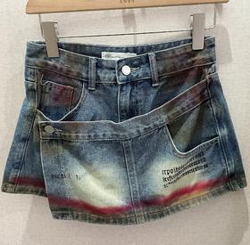 ZC配腰带做旧撞色牛仔裤裙50417 夏季 950972330091