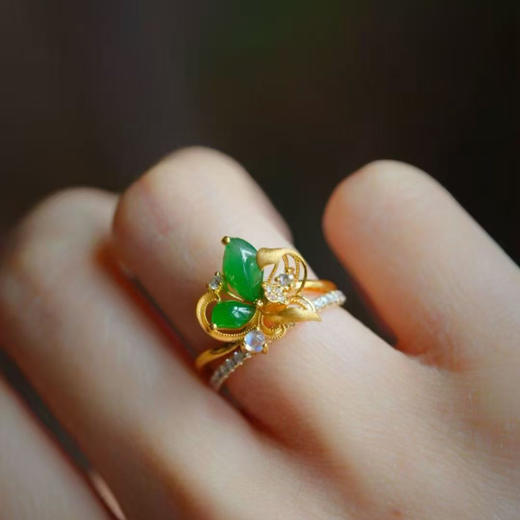 龢盒原创 一叶清莲18k金镶翡翠戒指 商品图4