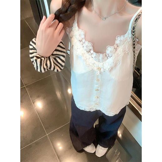<曾小咸推荐>纽扣拼接蕾丝边吊带背心夏季 商品图1